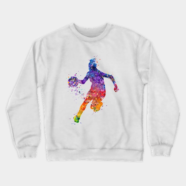 Girl Basketball Player Colorful Watercolor Silhouette Crewneck Sweatshirt by LotusGifts